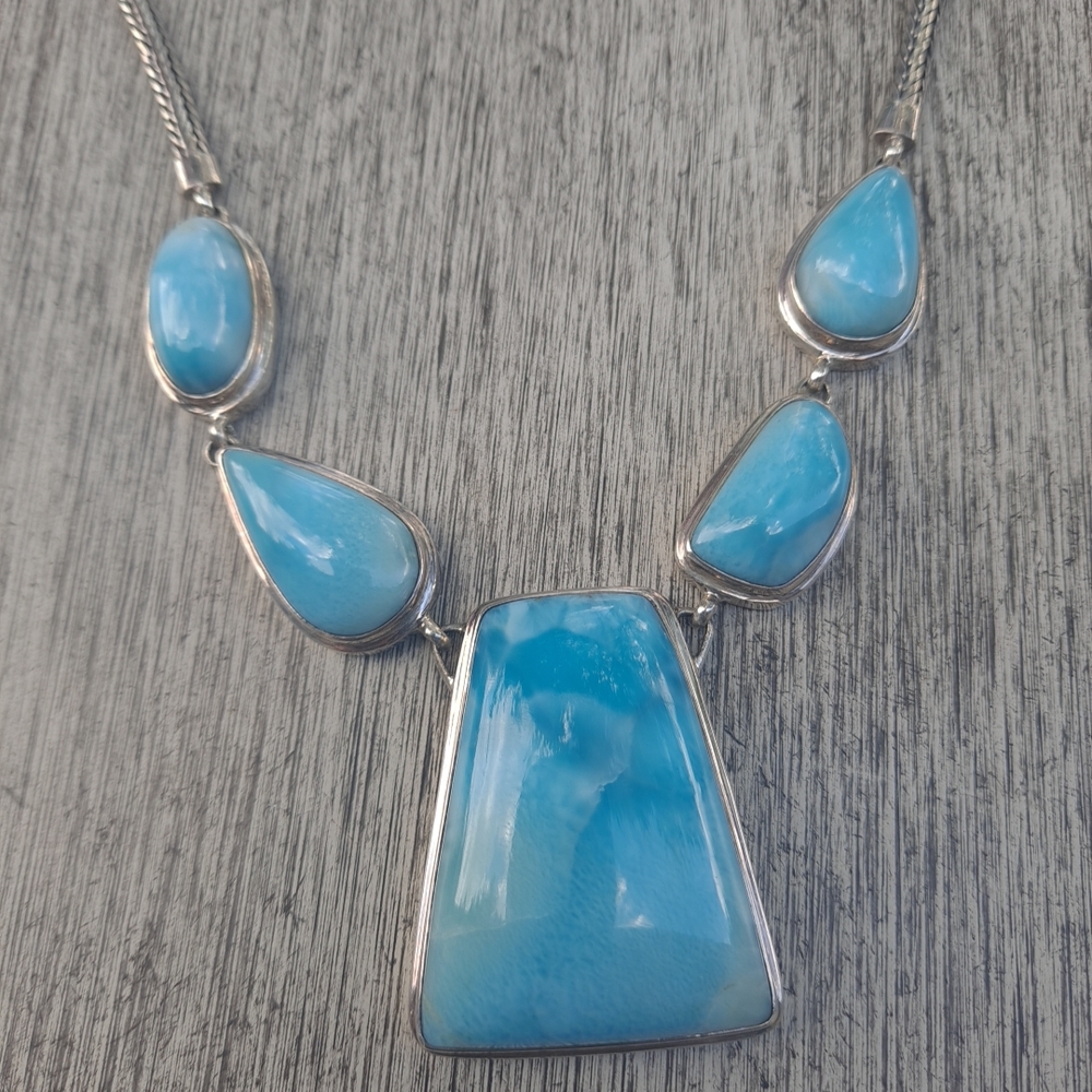 Large Marahlago Larimar Sterling Silver Statement Necklace